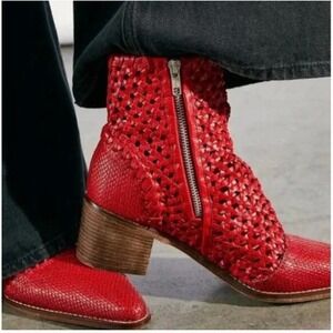 Free People In The Loop Woven Boot Red NEW Size 7